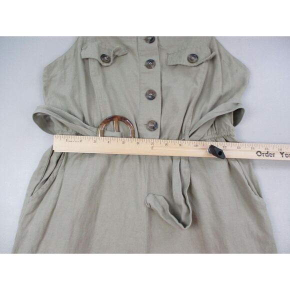 Japna Jumpsuit Women Medium Tan Linen Blend Wide Leg Crop Strappy Pockets Retro - Picture 10 of 12